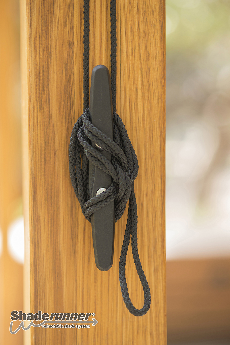 Shaderunner endless control cord secured around a horn cleat